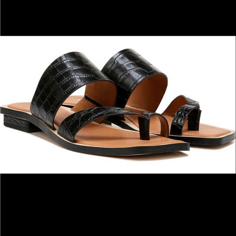 Womens Franco Sarto Flat Sandals | Sarto Ediana Sandal Black Leather square toe